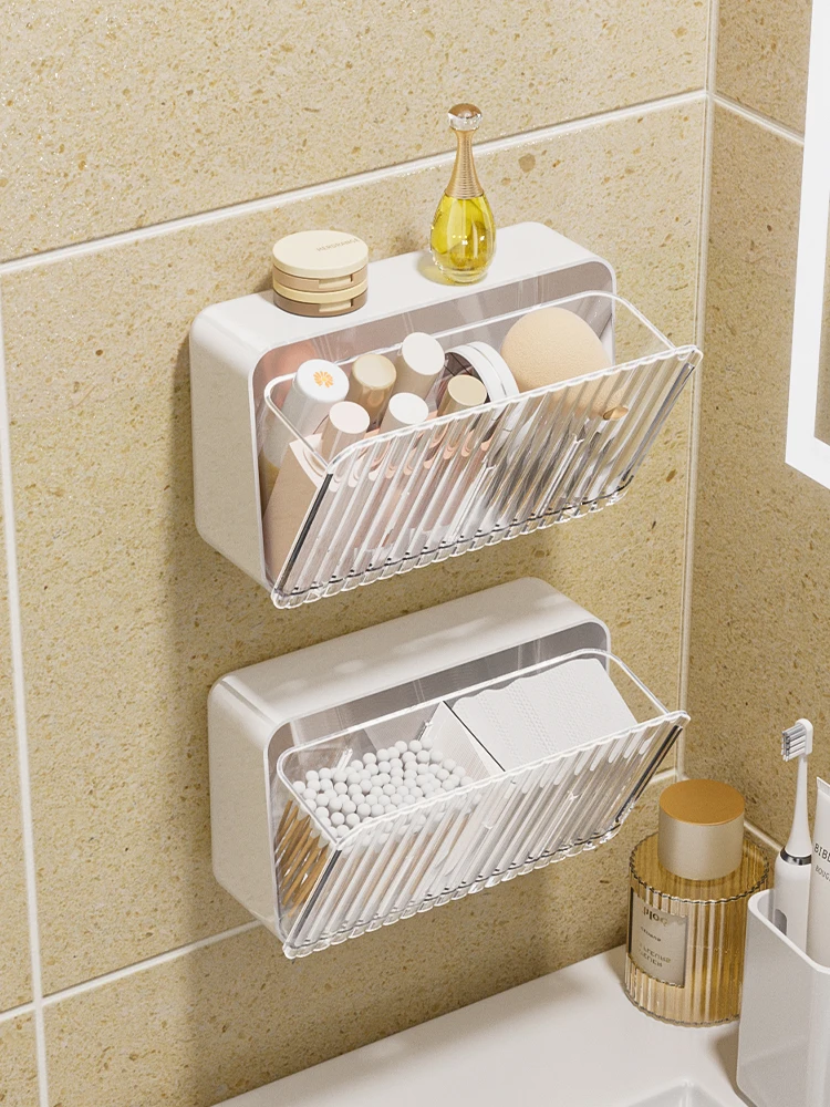 Bathroom Wall-Mounted Storage Box Dustproof Bathroom Organizer for Cotton Swabs Cotton Pads Lipstick Jewelry Storage Shelf