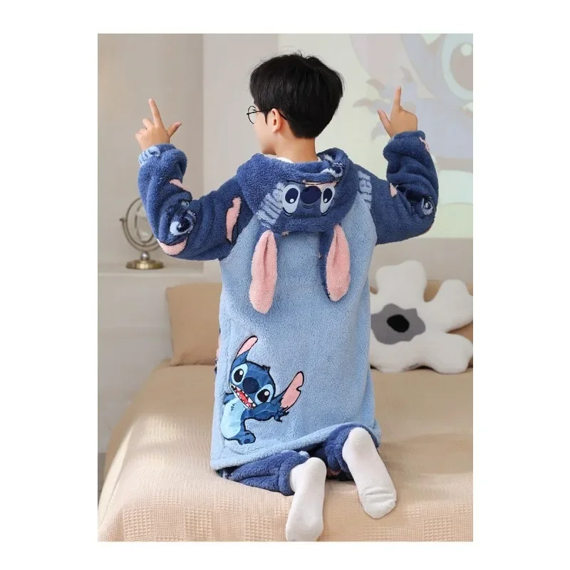 Disney Stitch Children\'s Pajamas Girls Winter Girl Set Loungewear Pajama Sets Child Sleepwear Robe Clothing Mother Kids