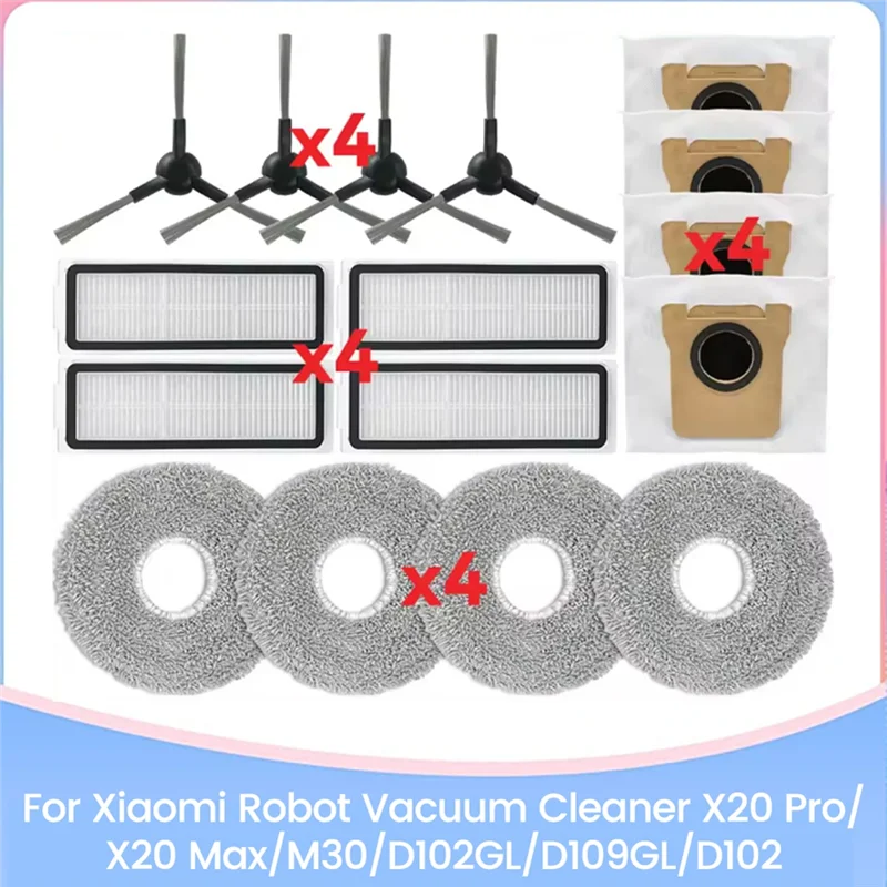 WHYY-para Xiaomi X20 Pro/X20 Max/M30/D102GL/D109GL/D102 Kit de accesorios de Robot aspirador cepillo filtro Hepa paño de mopa bolsa de polvo