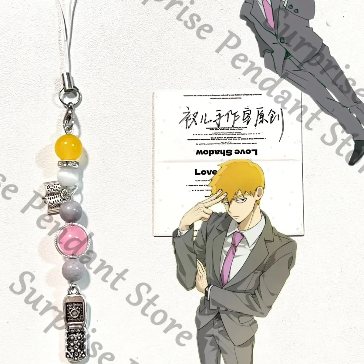 

Mobu Saiko Hyaku Mob Psycho 100 series Anime Ambitus Reigen Arataka ремешок для телефона кулон из бисера высокий уровень внешнего вида