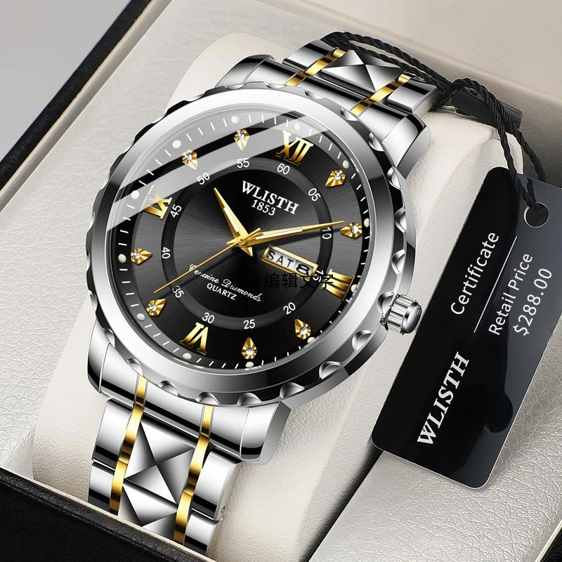 

Men's Analog Quartz Watch Waterproof Diamond Dial Luminous Stainless Steel Band Business Casual Watch