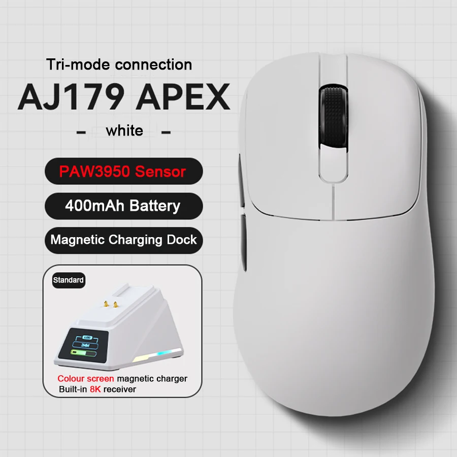 AJAZZ AJ179APEX Tri-Mode Bedrade/Draadloze 2.4G/Bluetooth Gamingmuis met High-End PAW3950 Sensor en 400mAh Batterijduur