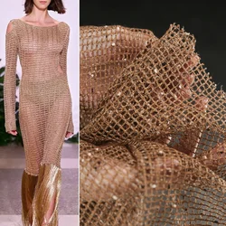 Brown Caramel Texture Particle Mesh Fabric Reconstructed Fish Mesh See Through Yarn Dress Clothing Designer Fabric