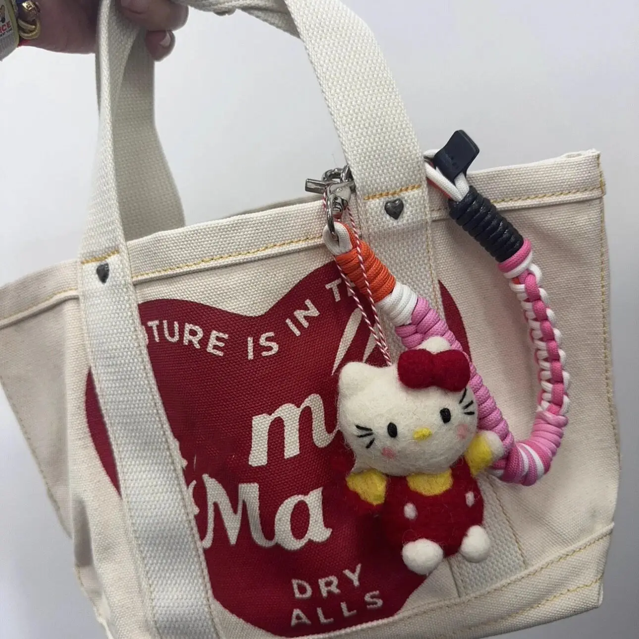 HUMAN MADE Heart Print Canvas Tote Bag Japanese Streetwear Literary Large Capacity Bag For Men Women