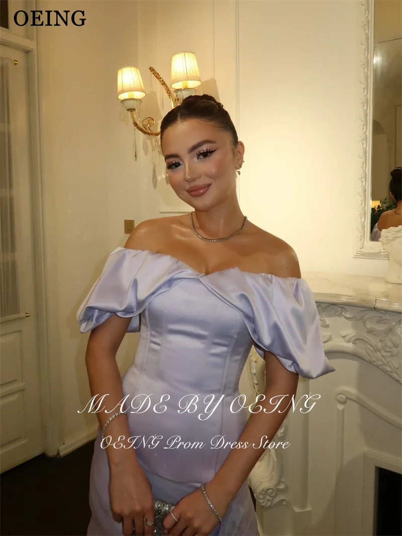 OEING Simple Mermaid Prom Dresses Off Shoulder Contrast Color Satin Party Gowns Mini Bodycon Dresses At Night Customized