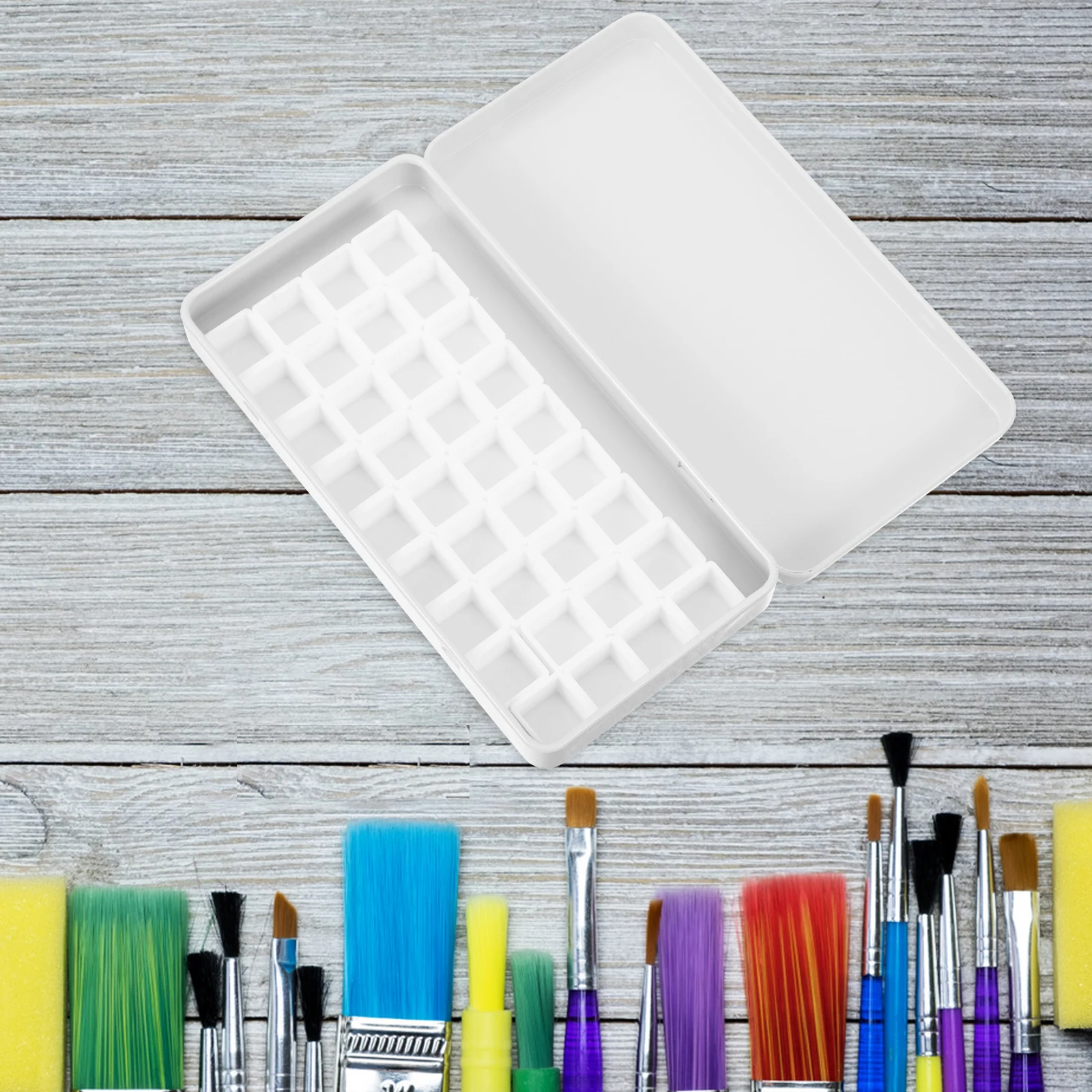 

Watercolor Paint Box Empty Pigment Case 1 White Metal Box with 36 Cells Portable Mixer for Artists Students Kids