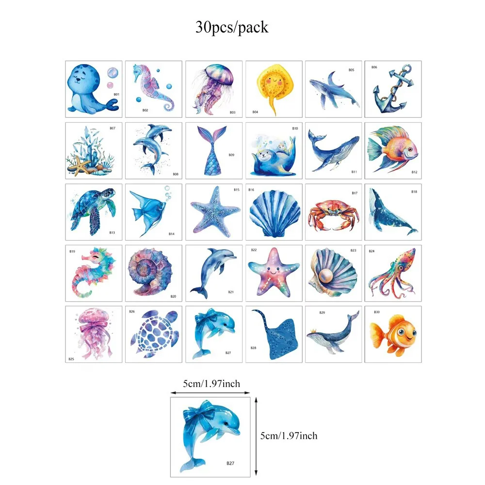 30 قطعة ملصقات الوشم مقاوم للماء لليد الأخطبوط قنديل البحر الحوت القرش المحيط موضوع الوشم المؤقت هيئة الفن لطيف وهمية الوشم