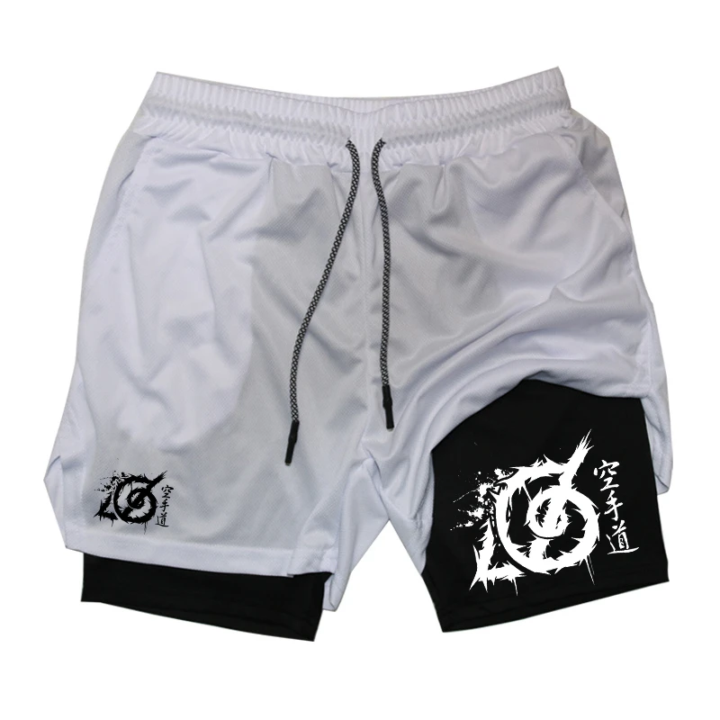 Karate Graphic 2 in 1 Workout Running Shorts for Men Gym Athletic Sport Shorts with Compression Liner Phone Pocket Towel Loop image 4