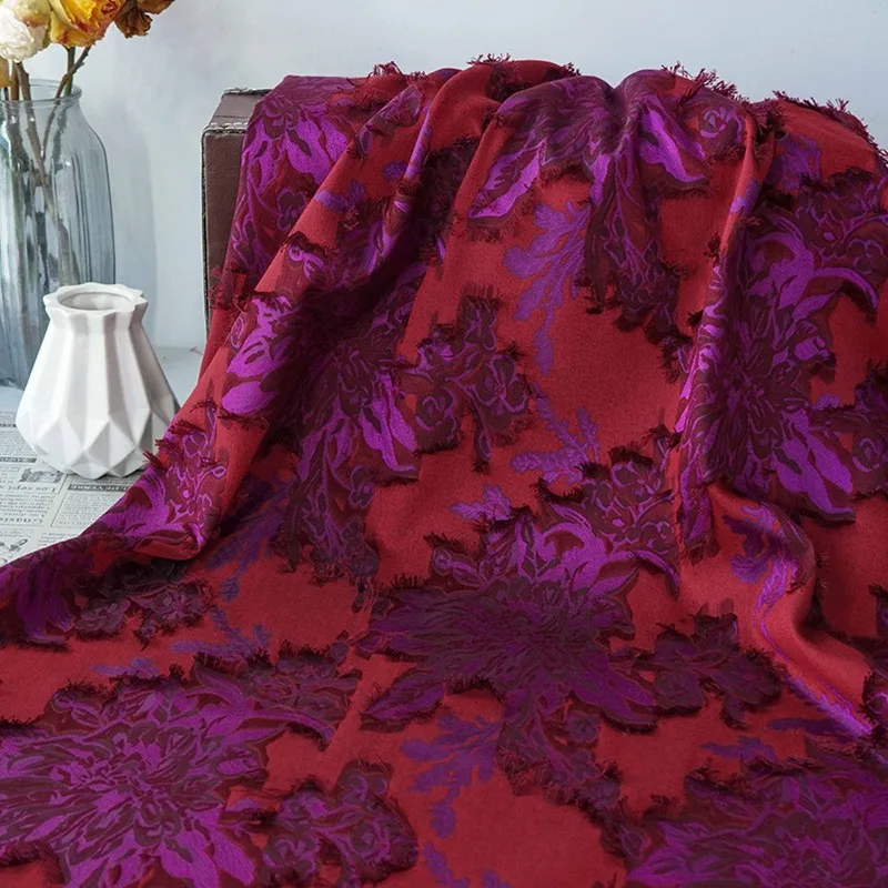 Red Purple Collision Flower Jacquard Fabric for Fashion Dress Suit Clothing Design Yarn Dyed Cloth Diy Per Meter Sewing Material