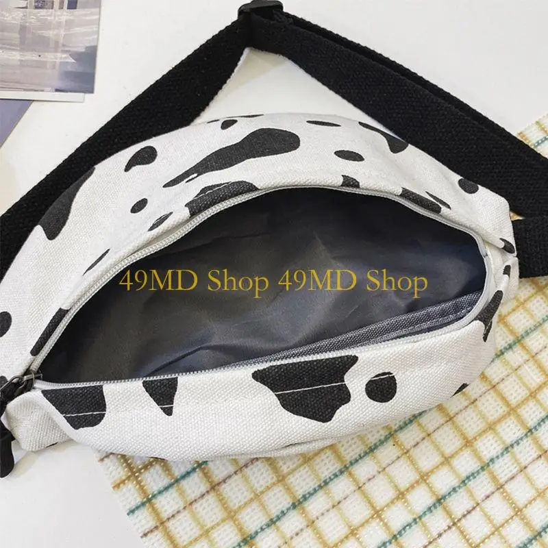 

49MD Women Cartoon Cow Print Waist Bag Fanny Pack Canvas Sport Belt Hip Chest Crossbody Shoulder Purse