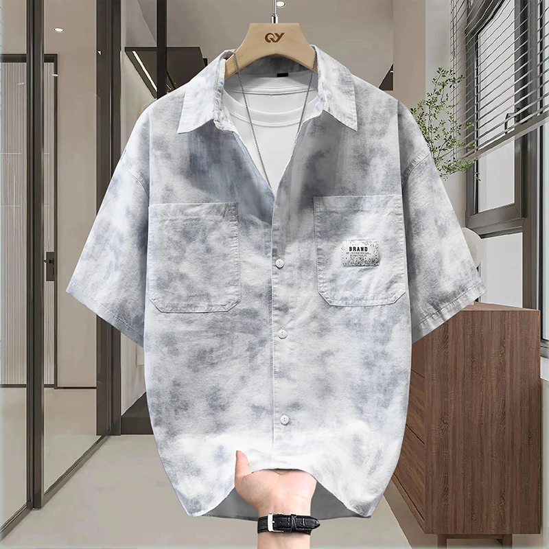 

2025 New Summer Men's Casual Faion f Sve irt Breathable Loose Fit Cotton Polyester Blend ort Sve Casual irt