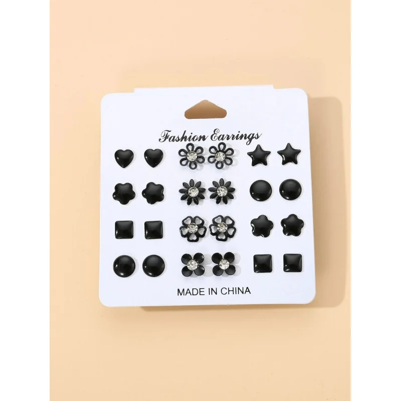 12 Pairs Perfect Gift for Best Friend & Mom – Elegant Rhinestone Heart & Flower Studs/Hoops Set.
