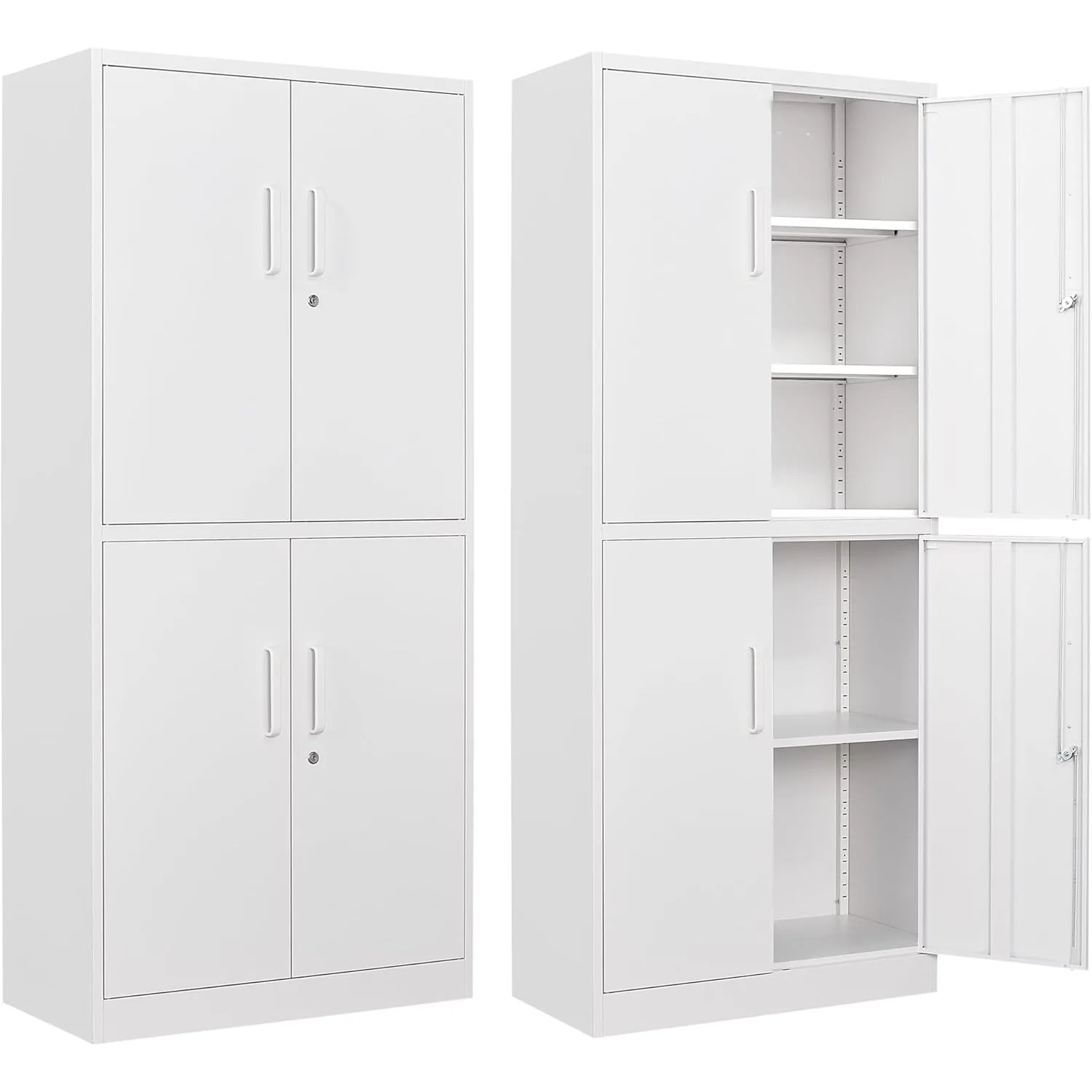 Letaya Metal Storage Cabinet with Lock Door, Adjustable Shelf Steel Cabinets for Office, Home,Pantry (4 Door-White)