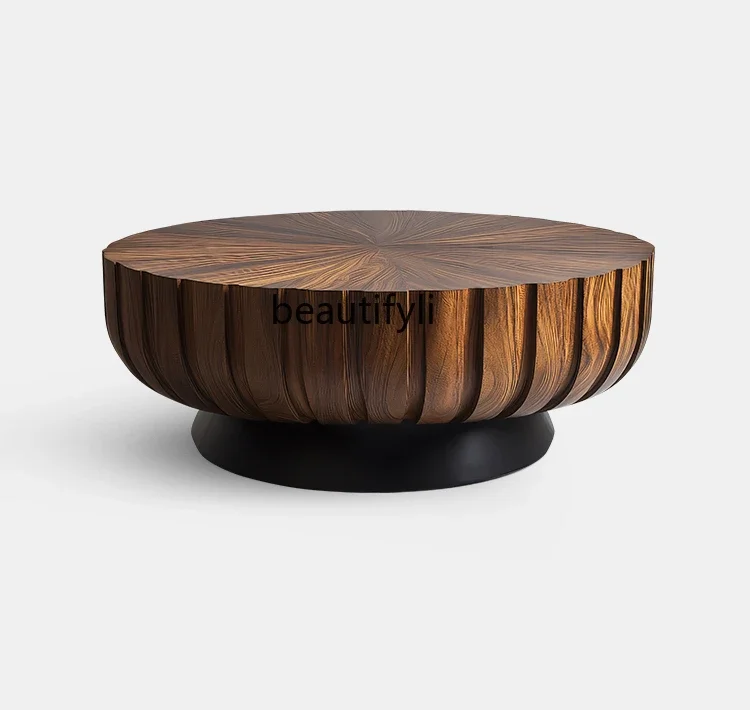 Italian minimalist round solid wood coffee table, high-end modern living room, personalized and creative, coffee table