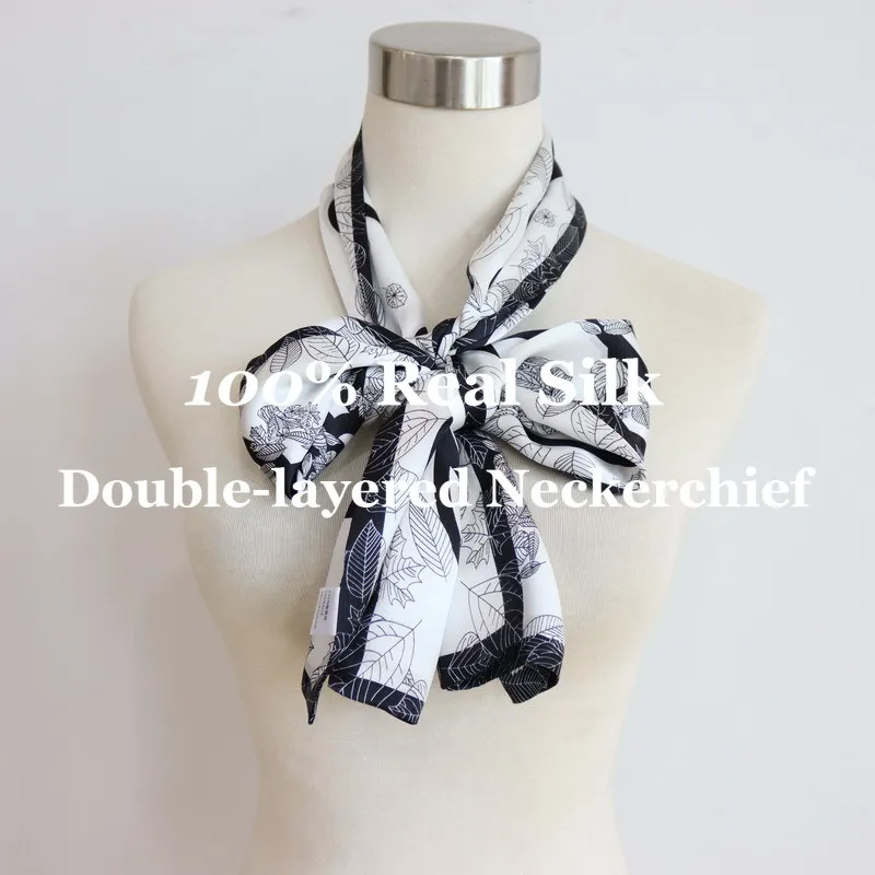 

100% Pure Silk Neckerchief Double Layer Narrow Long Neckerchief Luxury Hijab Designer Hair Scarf Wrap Women Hairband Accessories
