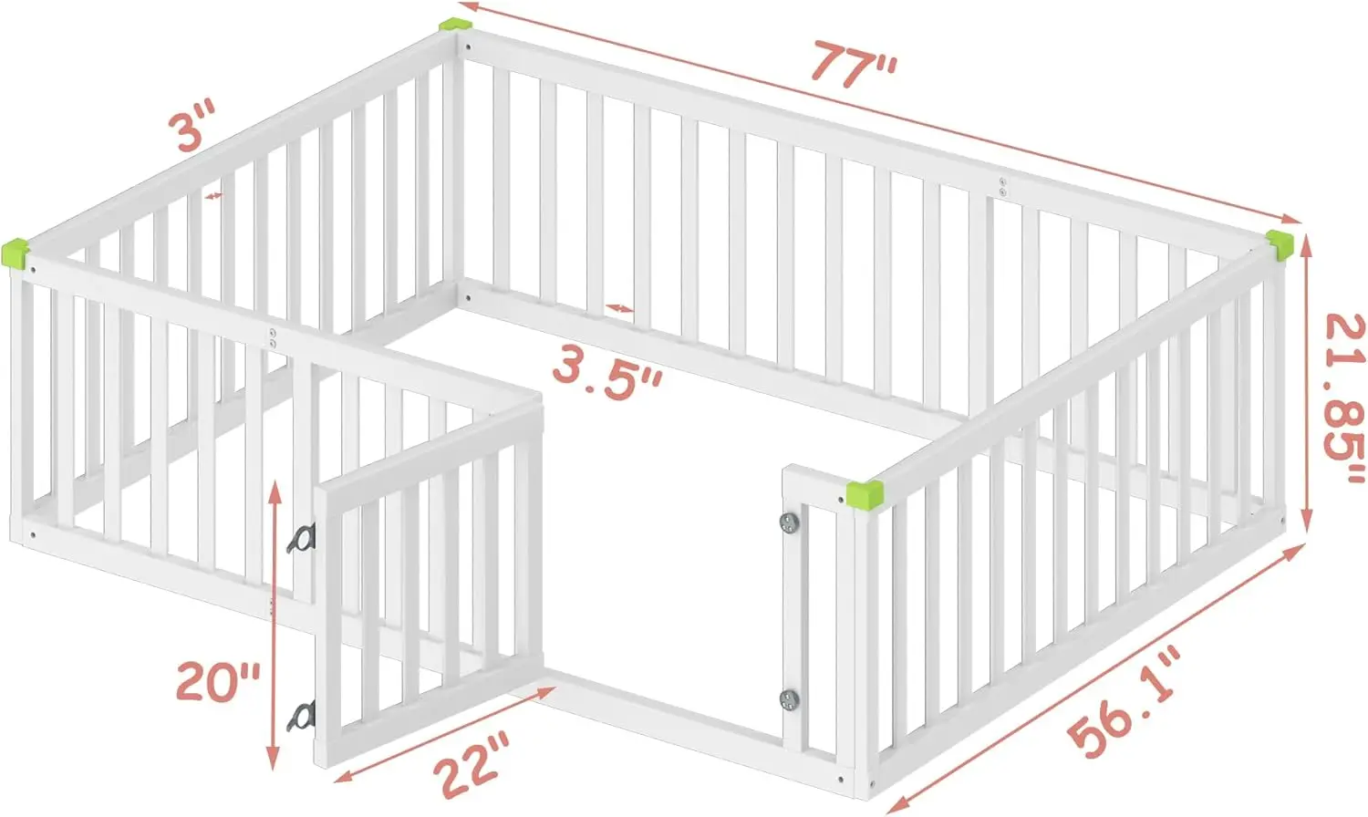 Full Size Montessori Floor Bed for Kids, Solid Wood Toddler Bed Frame w/Convertible Door and Safety Fence, Floor-Bed-Frame for C