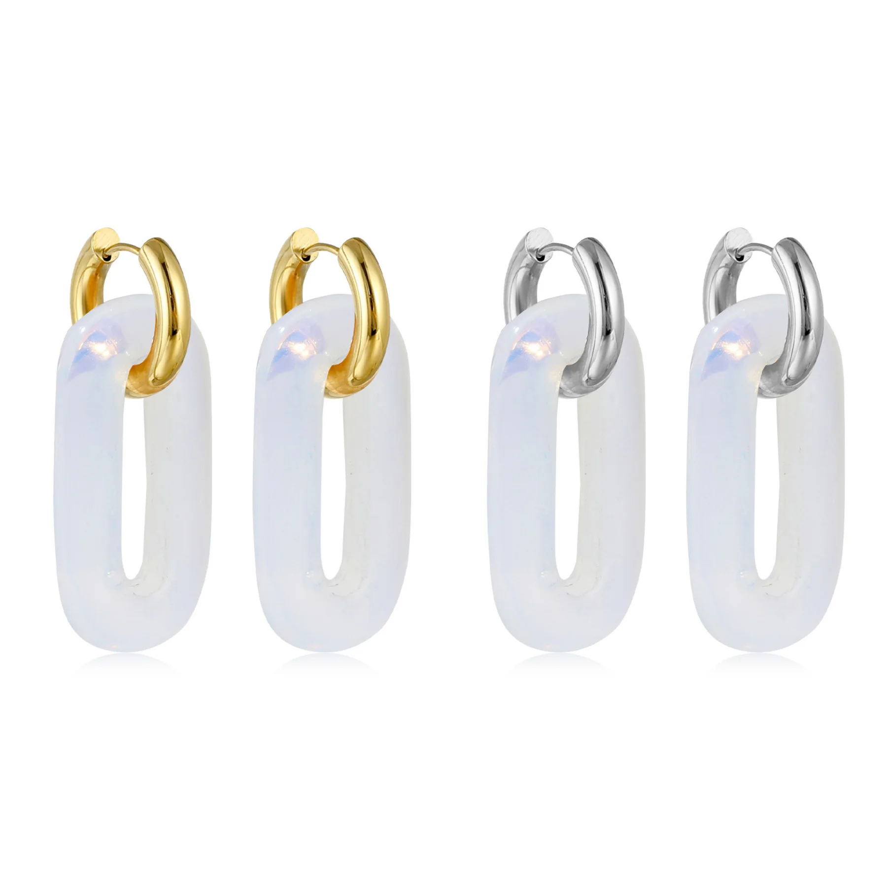 

Minimalist Chakra Drop Earrings Women Opalite 0-Shape Gemstone Bead Studs for Healing Energy & Everyday Elegance