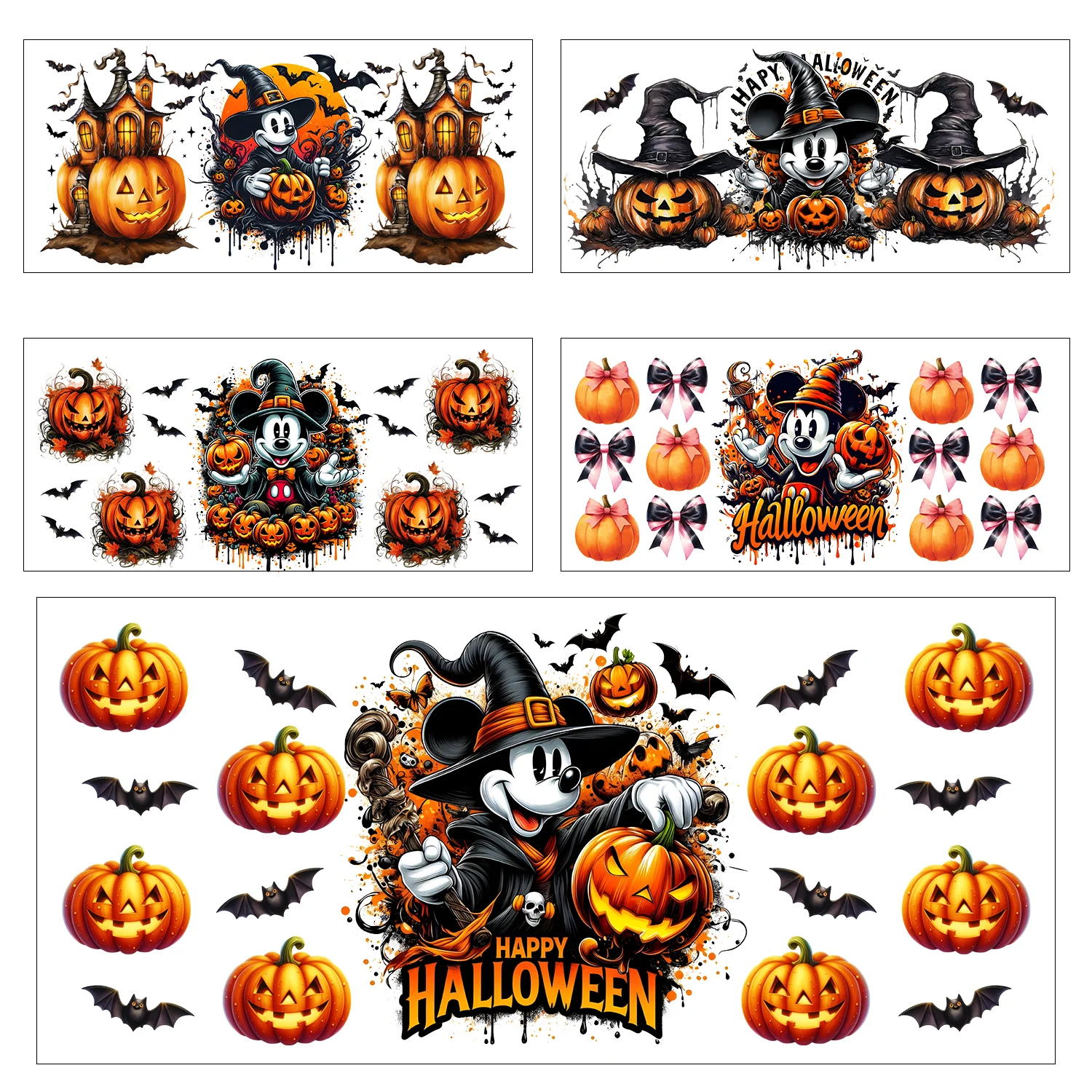 

Halloween Mickey Series easy peel waterproof DIY Decals 3D transfers uvdtf stickers 16oz uv dtf cup wraps for Libbey Glasses