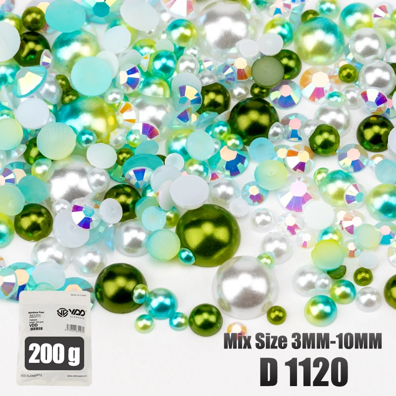VDD 200g Großhandel Mix Größe Halbrunde Perlen ABS Flatback Perlen Harz Farbe AB Strasssteine zum Basteln DIY Nail Art Dekorationen – Detail 23