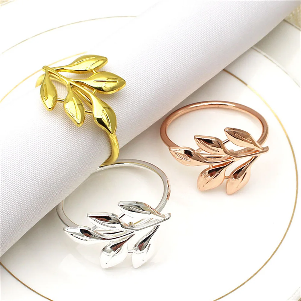 6Pcs Matte Gold Leaf Napkin Rings Metal Napkin Holder for Halloween Christmas Thanksgiving Easter Wedding Table Decoration ERL02