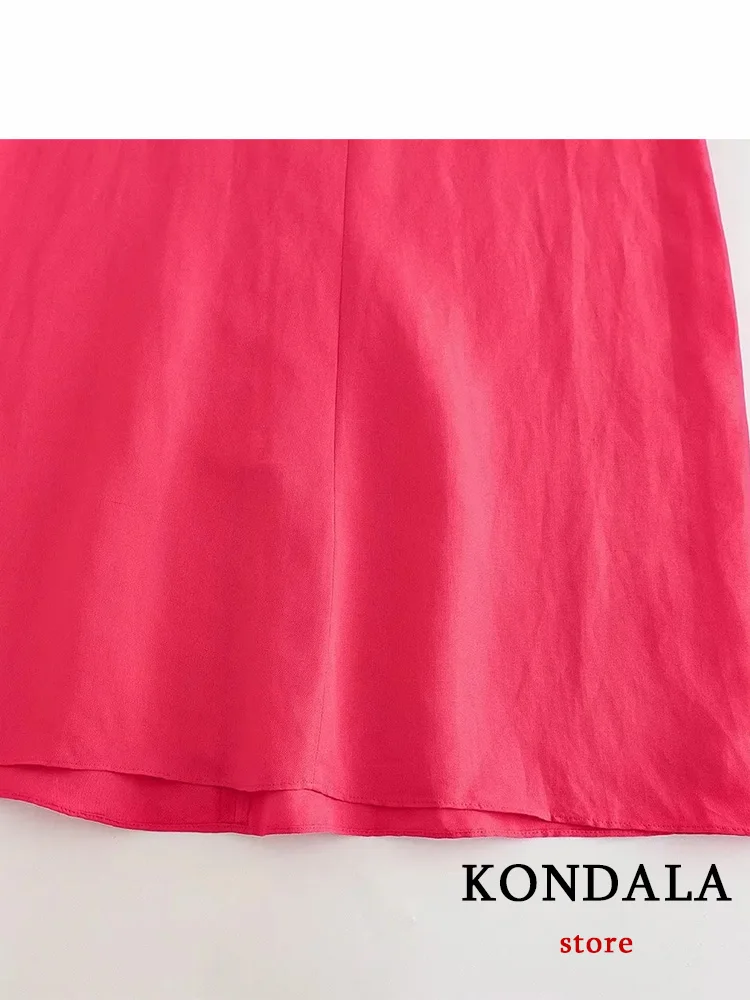 KONDALA Vintage Chic Women Dress Red Solid O-Neck Hollow Out Straight Long Dress New Fashion 2023 Vestidos Summer Dress