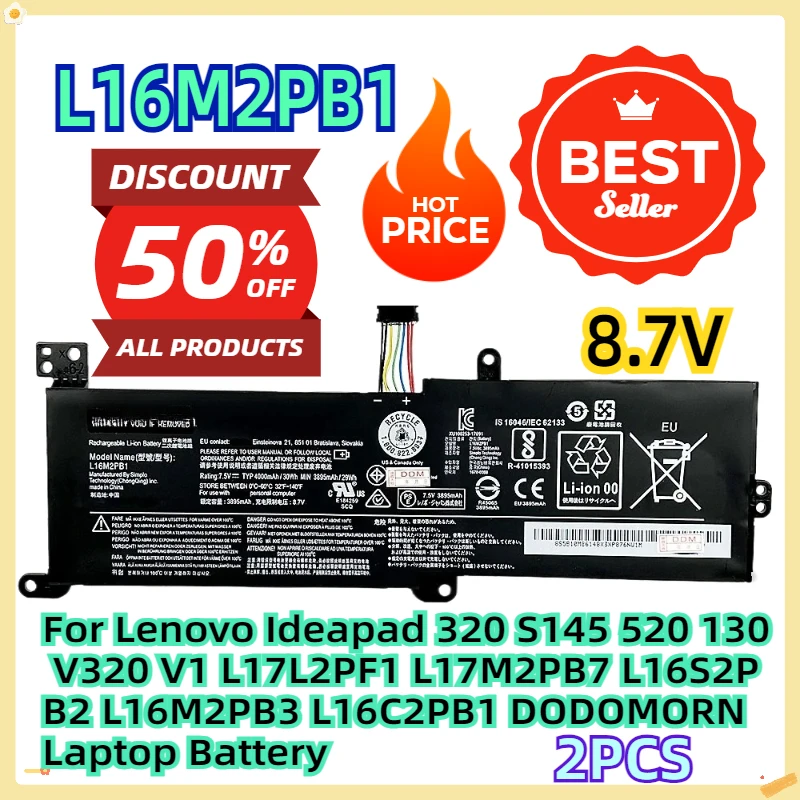 

For Lenovo Ideapad 320 S145 520 130 V320 V1 L17L2PF1 L17M2PB7 L16S2PB2 L16M2PB3 L16C2PB1 DODOMORN Laptop Battery 2PCS
