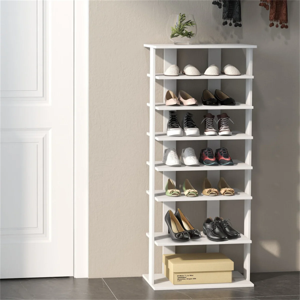 

7-Tier Double-Row Shoe Rack with Adjustable Shelves, Anti-Tipping Narrow Storage Rack for Entryway Closet-White