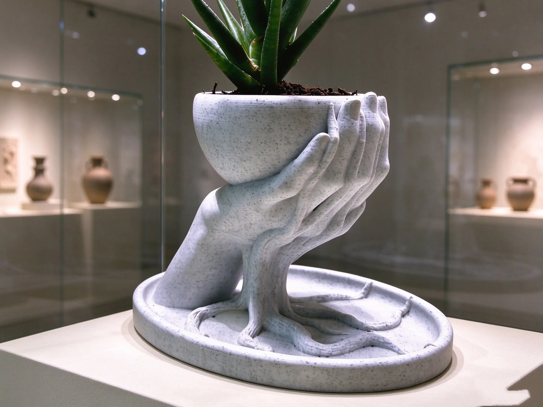 Resin Hand Shape Planter Root Base Succulent Pot Creative Sculpture Flower Pot Home Desktop Decor Bonsai Planter Gift