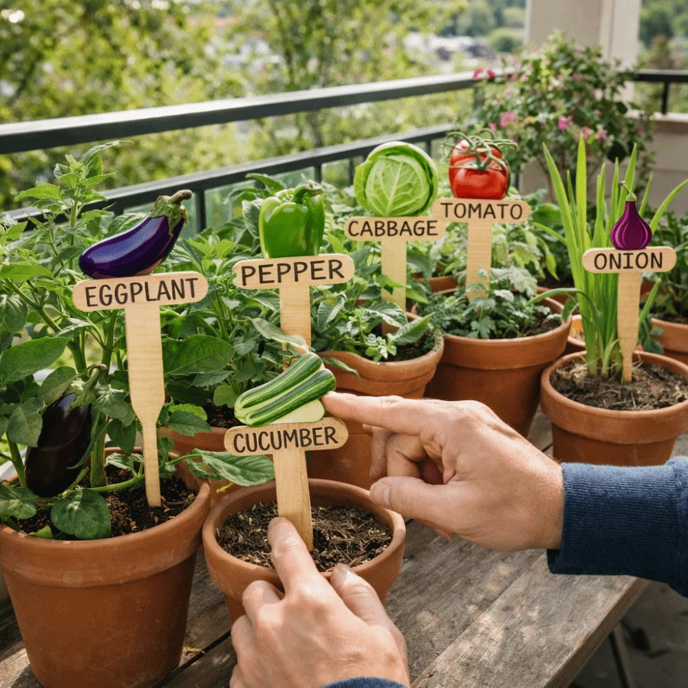 15PCS Pottery Tags Wooden Plant Markers Reusable T-Type Garden Flower Labels Vegetable Pattern Garden Sign Garden Use