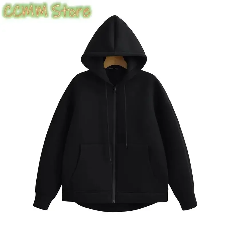 Winter New Women's Zipper Hoodie High Street Unisex style Double Pockets Oversize Loose Sweatshirts Outerwear Top