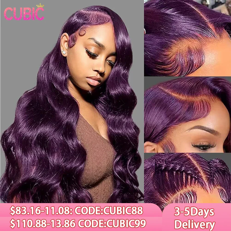 13x4 Body Wave Lace Front Wigs Human Hair 200% Density Purple Wigs Body Wave for Women HD Transparent Lace Front Wigs Human Hair