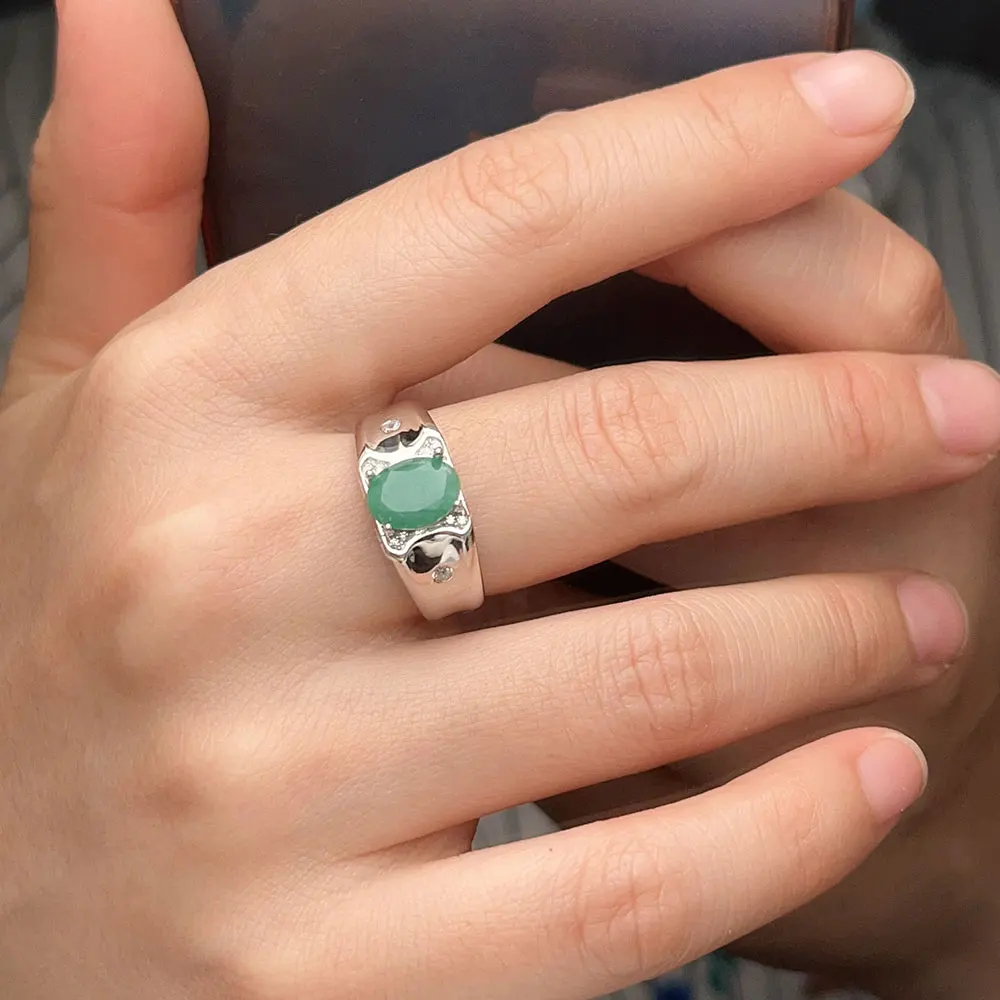 الكلاسيكية 925 الفضة خاتم الزمرد 7 مللي متر * 9 مللي متر 2ct الزمرد الطبيعي خاتم فضة 18K مطلية بالذهب الأحجار الكريمة والمجوهرات