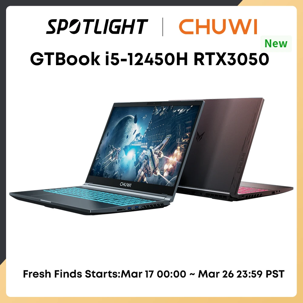 Mundo Premier CHUWI GTBook i5-12450H RTX 3050 Laptop para jogos Tela FHD de 15,6 polegadas 16GB RAM 512GB SSD Corpo de metal Notebook dedicado