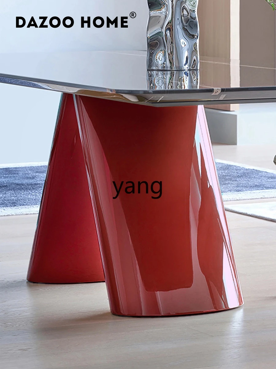 طاولة طعام YJQ بسيطة وحديثة ومبتكرة من الرخام الطبيعي باللون الأبيض الفاخر من الحجر البلغاري الأحمر