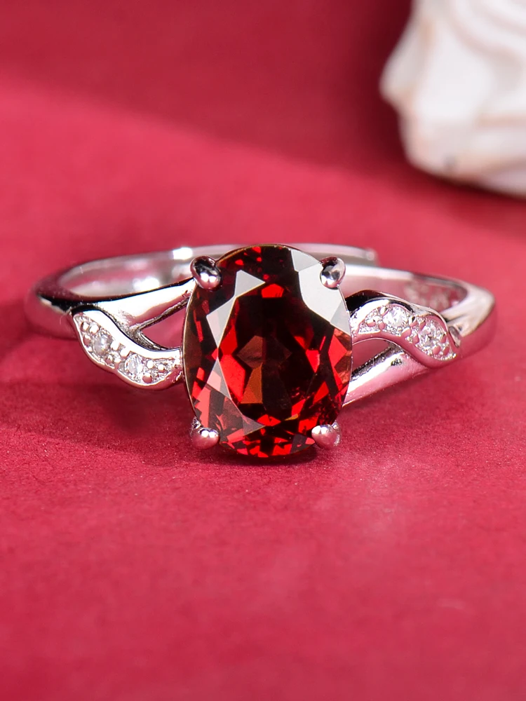 elegant-925-sterling-silver-natural-rhodolite-garnet-ring-adjustable-open-back-red-gemstone-simple-versatile-mom's-gift