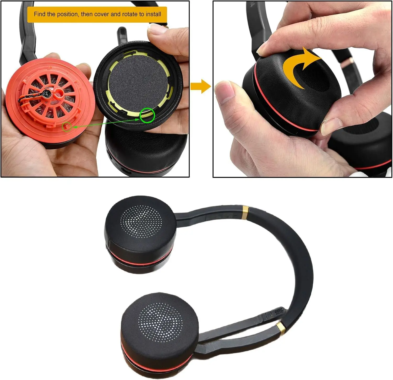 Coussinets d'oreille en gel rafraîchissant et coussinets de remplacement en mousse micro-éponge compatibles avec les casques Jabra Evolve 75 (75UC, 75MS, 75SE)