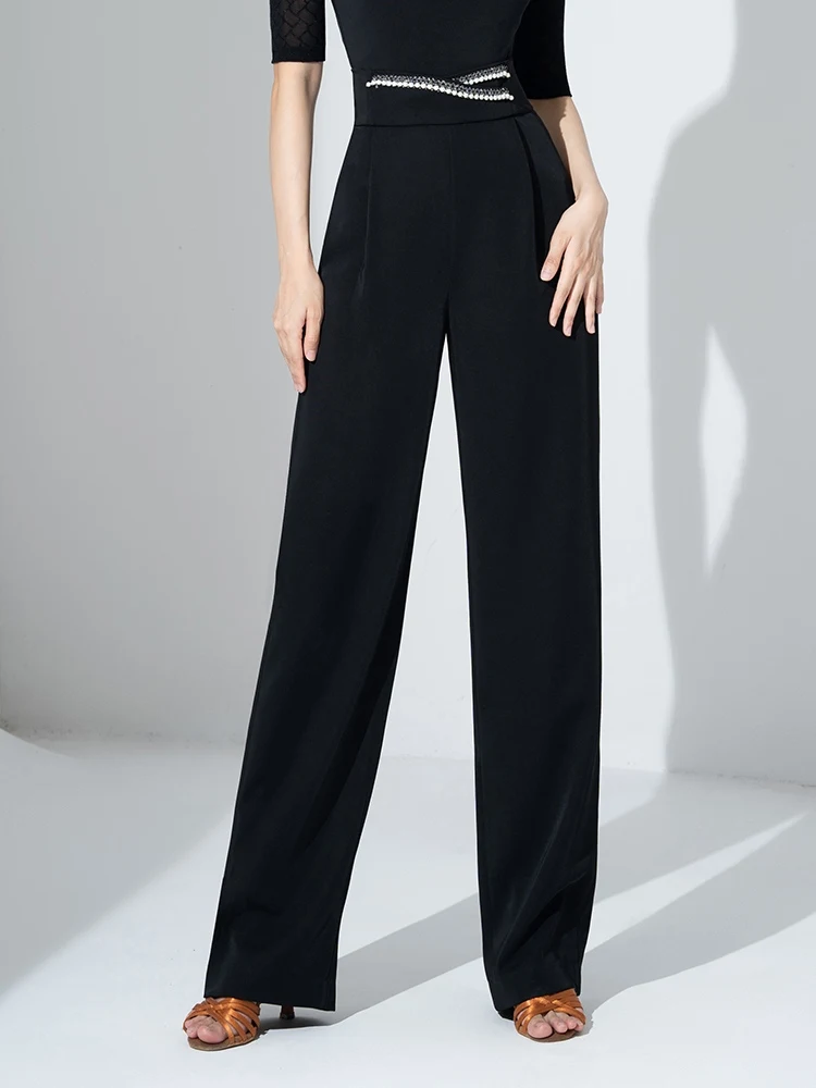 Mulheres trajes de dança latina cintura alta calças de perna reta salão de baile moderno dança tango samba dança prática wear dql11651