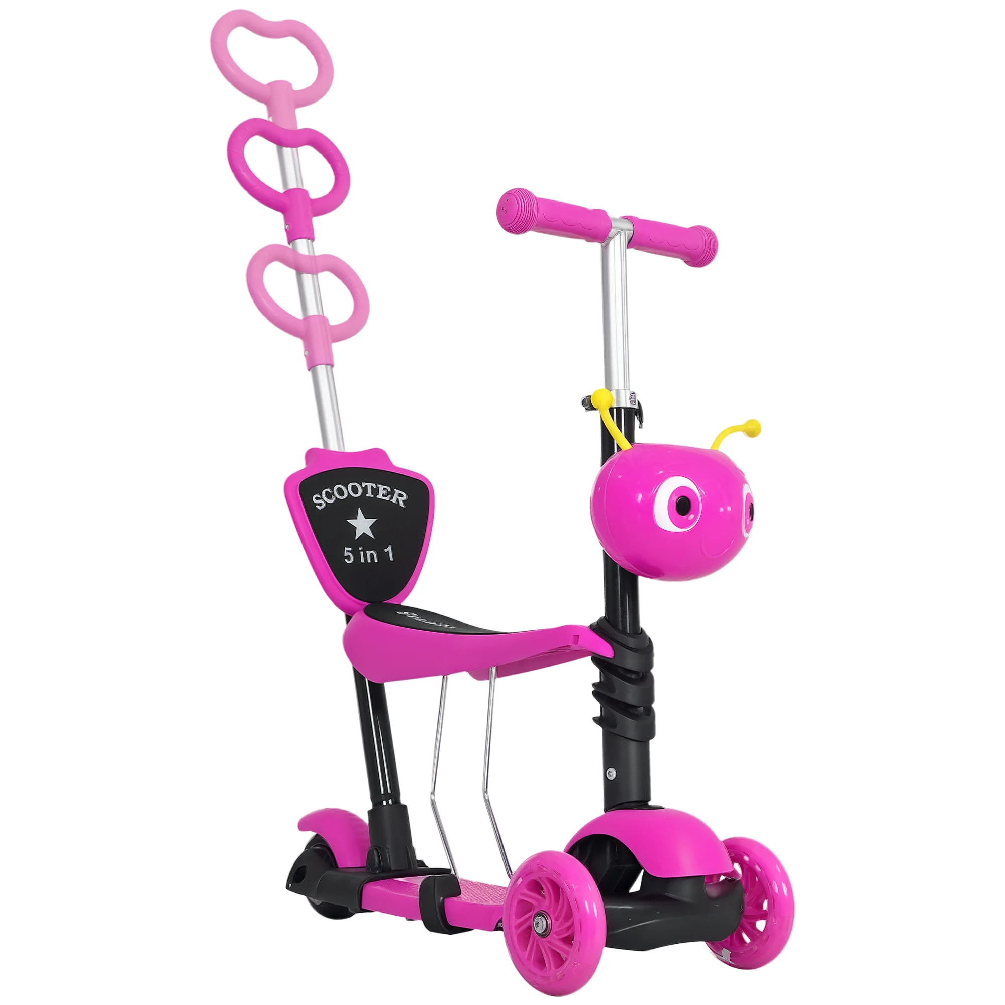 HOMCOM 5 en 1 Trottinette pour Enfants Trottinette 3 Roues évolutive Hauteur Guidon réglable charge max. 60 Kg Canne télescopiqu