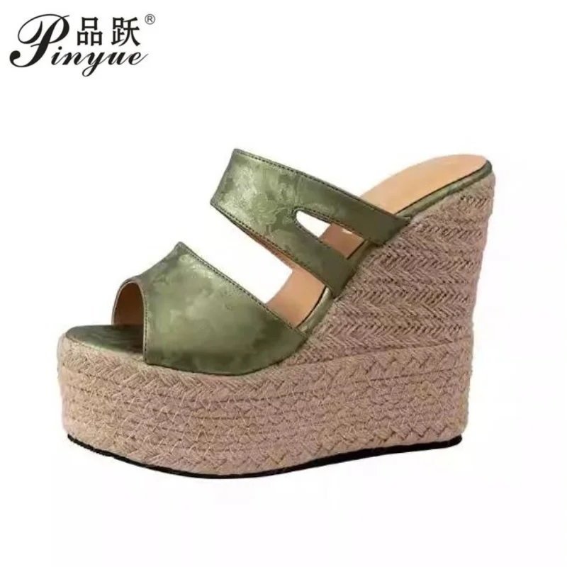 11cm 14cm Summer Platform Sandals Women Peep Toe High Wedges Footwear Comfortable High Heel Slides Beach Slippers 32-39