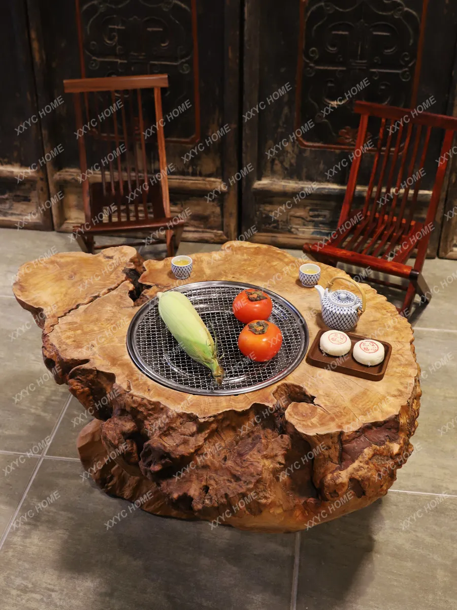 All solid wood enclosed stove tea table tea table carbon stove original ecological dining table
