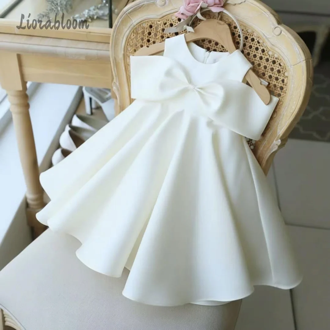 Customized Flower Girl Dress Simple White Formal Dress Off-the-Shoulder Dress Bow Accent Wedding Party Attire свадебное платье - view 3