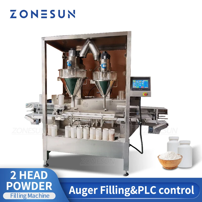 ZONESUN Fully Automatic Chilli Matcha Powder Granule Particles Jar Filling Machine Double Heads  For Production