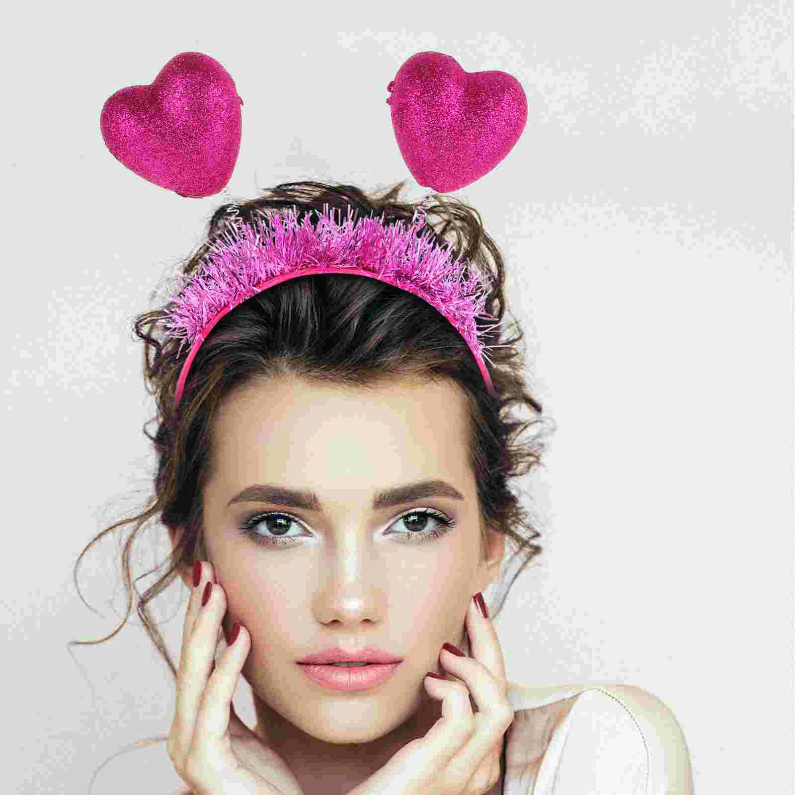 Aros para el pelo con forma de corazón para el Día de San Valentín, diademas románticas de amor rojo para mujer, accesorios para fotos de fiesta, accesorios ligeros para Cosplay, 2 uds.