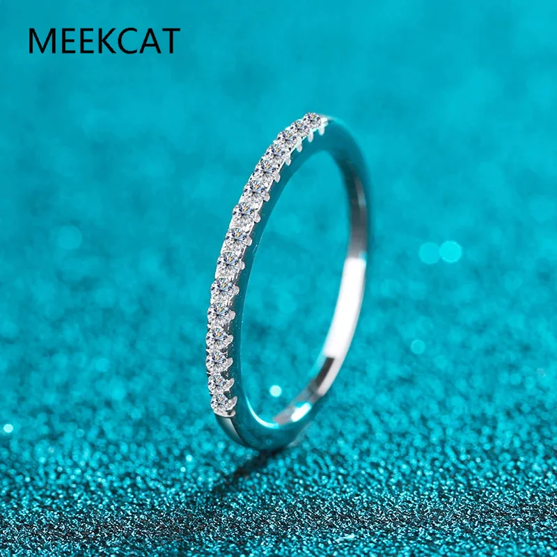 Anillo de Moissanita de 2mm Color D, Plata de Ley s925 Chapada en Oro Blanco de 18k, Anillo de Eternidad para Boda o Compromiso, Anillos de Piedras Preciosas para Mujer