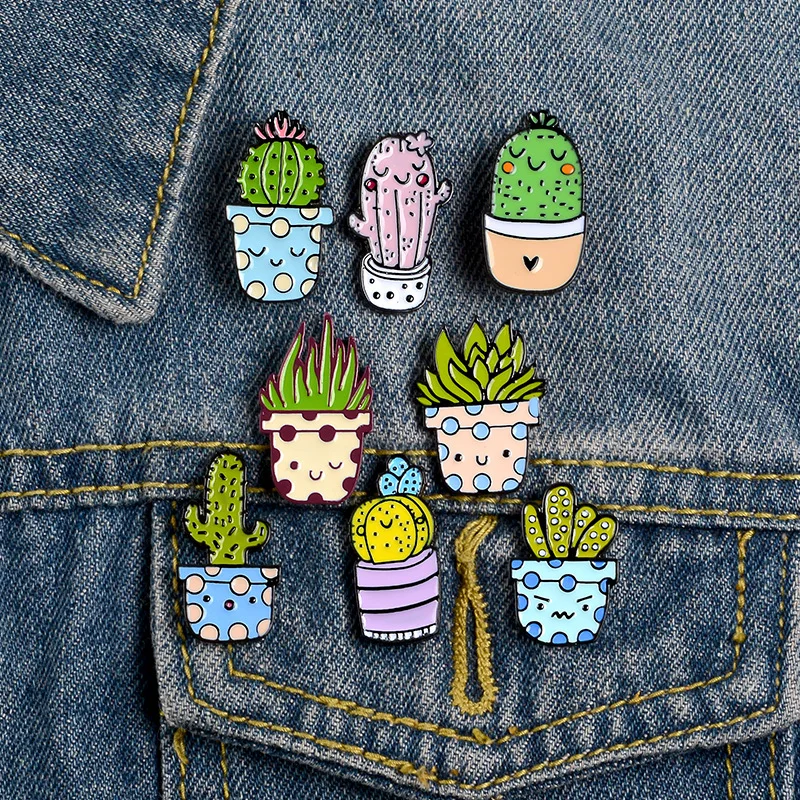 Cartoon cactus Plant Enamel Pins Brooches Clothing Backpack Lapel Badges Jewelry Accessories For unisex gift