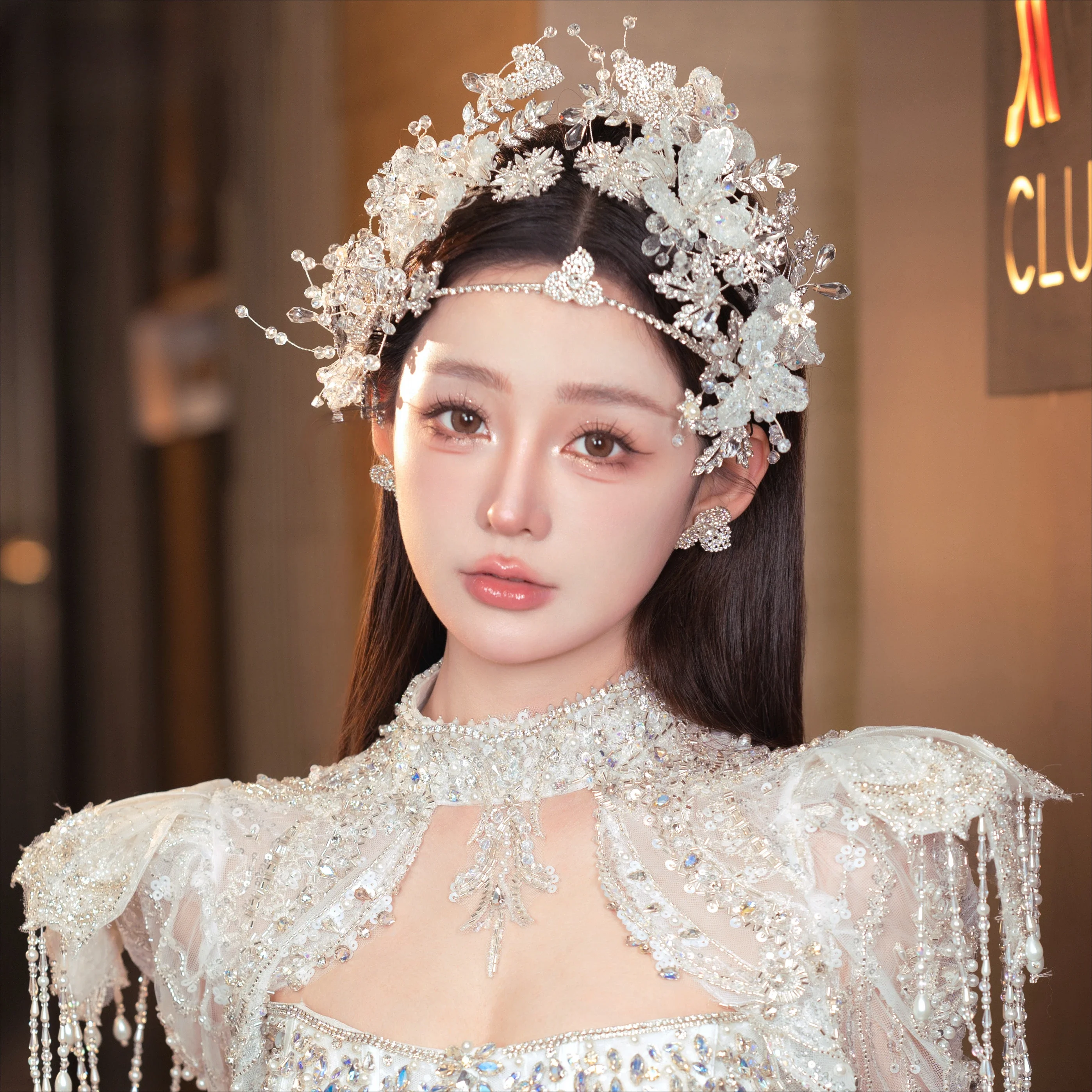 

Double Crown Bridal Headgear Luxury Atmospheric Princess High-end Crystal Premium Wedding Dress Crown Headband