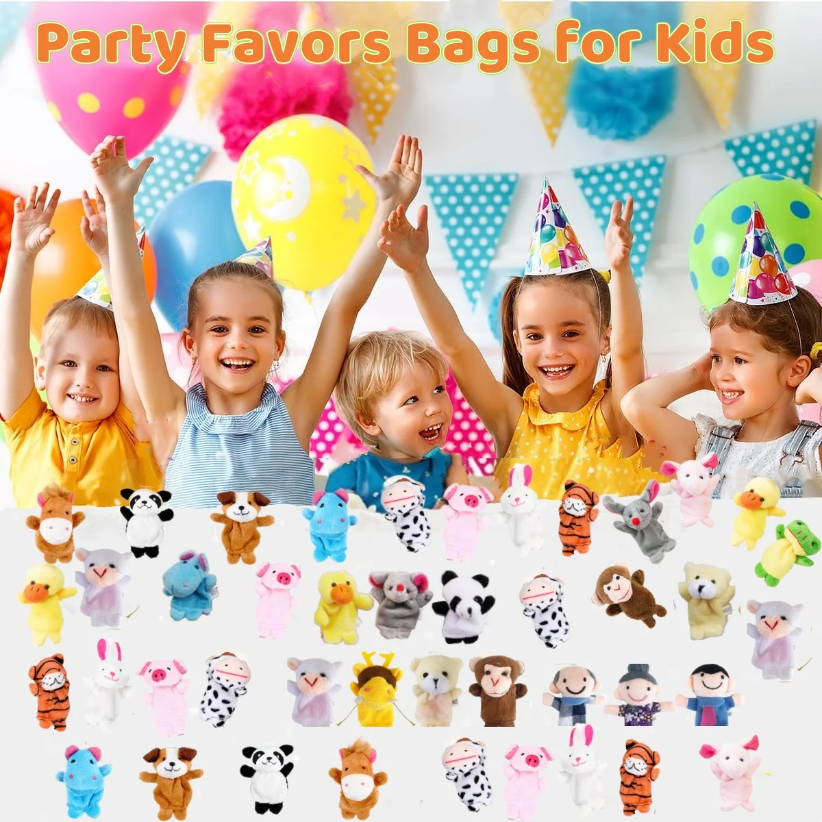 Juego de marionetas de dedo de 24-60 Uds., animales de peluche suaves de 7cm, juguetes para dedos para niños, recuerdos de fiesta de cumpleaños, premios para el aula