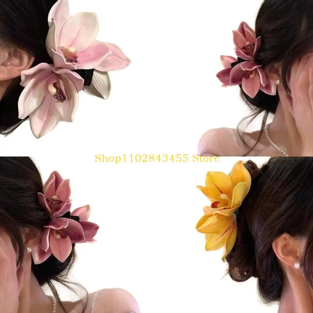 

49MC Модный аксессуар для волос в виде когтей с цветком орхидеи для женщин, идеально подходящий для придания элегантности и