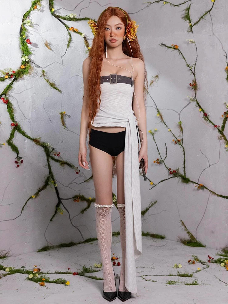 Cutenew Kink Chiusura Decorazione sexy Corsetto Top Donna Nappa lunga Patchwork Skinny Street Hottie Festival musicale Abbigliamento moda