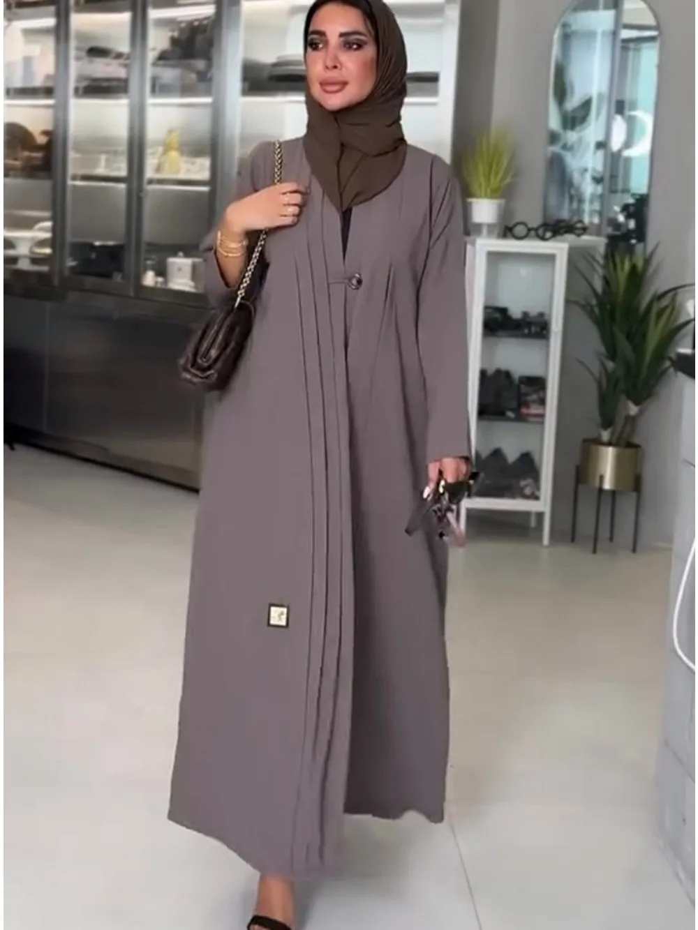 Eid Muslim Abaya for Women Trench Coat Arab Long Robe Jalabiya Single Button Dresses Ramadan Dubai Abayas Kaftan Folds Vestidos